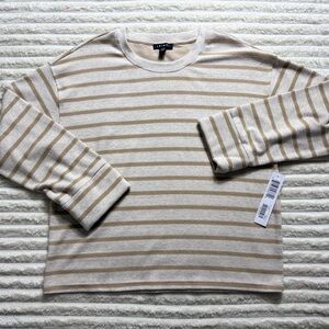 Tribal Women's Beige White Striped Knit Long Sleeve Crew Neck Stretch Top M